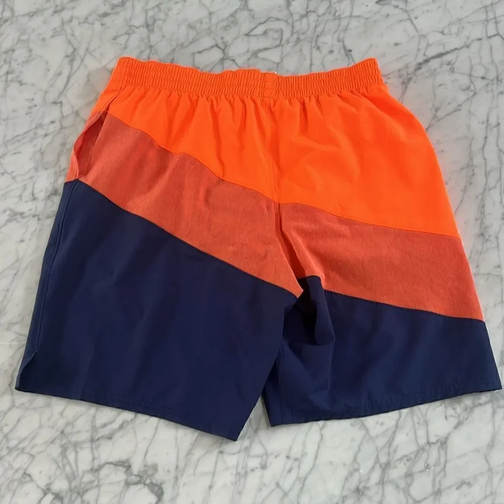 Nike Total Orange & Blue Color block Strip Volley Swim Shorts Size Large NWOT